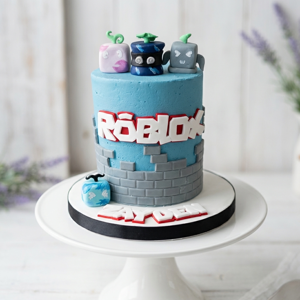 Roblox themed blue brick birthday cake for Payden